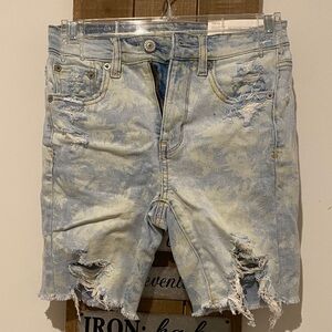 American Eagle Outfitters Blue and Yellow Patterned Denim Shorts